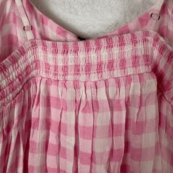 NEW! Playa Lucila Pink Check Maxi Slip Dress Smocked Elastic Back Straps Size XS - Picture 6 of 11